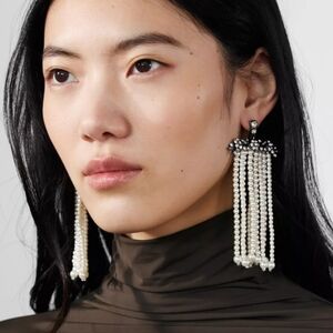 ZARA Rhinestone Pearl Waterfall Earrings